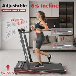 Hccsport Treadmill with Incline, 3 in 1 Under Desk Treadmill Walking Pad with Removable Desk Workstation 3.5HP Foldable Compact Walking Treadmill for Home Small Office with Wristband Remote Control