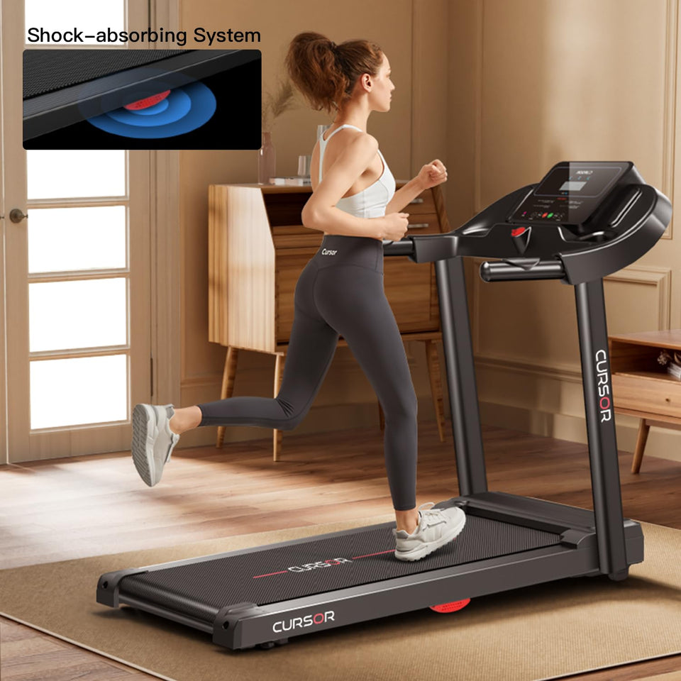 CURSOR FITNESS Home Folding Treadmill with Pulse Sensor, 2.5 HP Quiet Brushless, 7.5 MPH, 265 LBS Capacity, Black