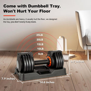 25 lbs Pair Adjustable Dumbbell Set, Fast Adjust Dumbbell Weight for Exercises Pair Dumbbells for Men and Women in Home Gym Workout Equipment, Dumbbell with Tray Suitable for Full Body