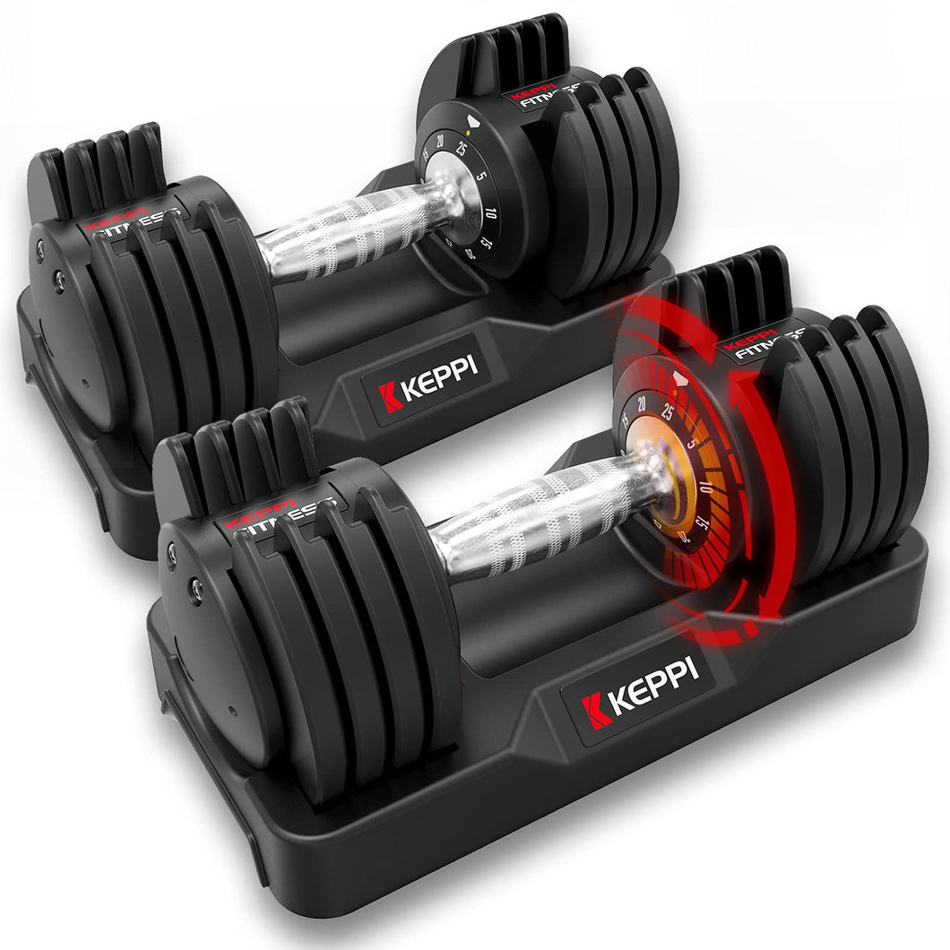 Keppi Adjustable Dumbbells Set,25lb Pair Dumbbells with Anti-Slip Metal Handle for Exercise & Fitness Fast Adjust Weight for Full Body Workout Fitness