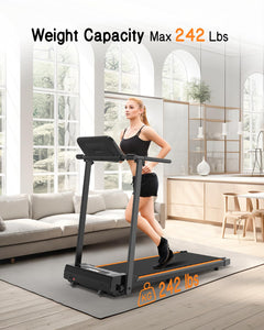 Folding Treadmill, Under Desk Treadmills for Home with 2.25HP, 12 HIIT Modes, Compact Small Treadmill for Home Office, Space Saving with Large Running Area, LCD Display