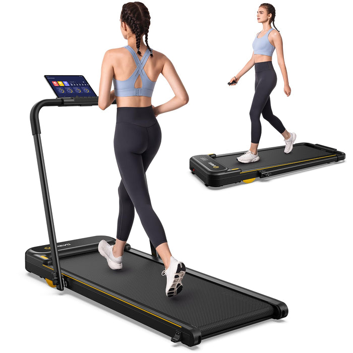 UREVO Folding Treadmill, 2.5HP 2 in 1 Under Desk Treadmill, Walking Pad Treadmill for Home/Office with Remote Control, APP and LED Display 265 lbs Weight Capacity