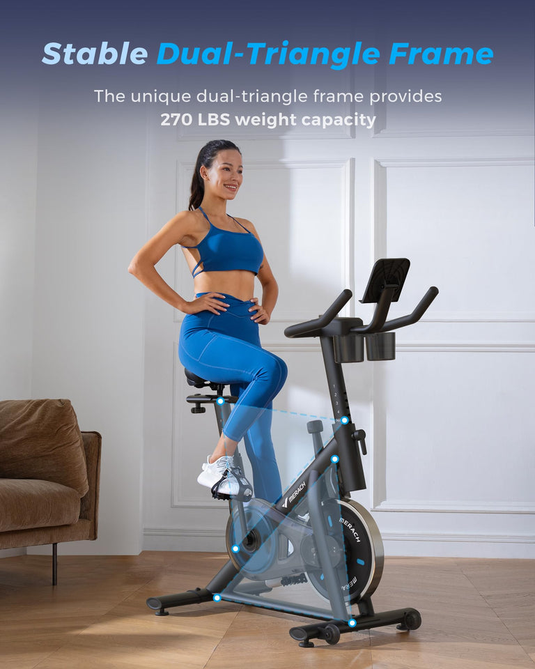 MERACH Exercise Bike for Home with Exclusive App, Stationary Bike with Enhanced Electronic LED Monitor, Silent Belt Drive and Comfortable Seat Cushion for Home Cardio Workout