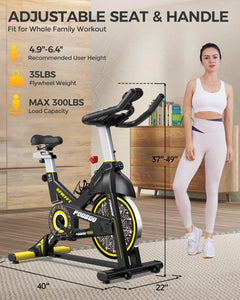 pooboo Magnetic Resistance Cycling Bike, Belt Drive Indoor Exercise Bike Stationary LCD Monitor with Ipad Mount ＆Comfortable Seat Cushion for Home Cardio Workout, Training Upgraded Version