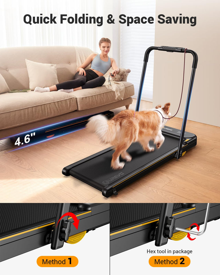 UREVO Folding Treadmill, 2.5HP 2 in 1 Under Desk Treadmill, Walking Pad Treadmill for Home/Office with Remote Control, APP and LED Display 265 lbs Weight Capacity