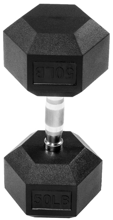 Signature Fitness Rubber Encased Hex Dumbbell, 50LB Single