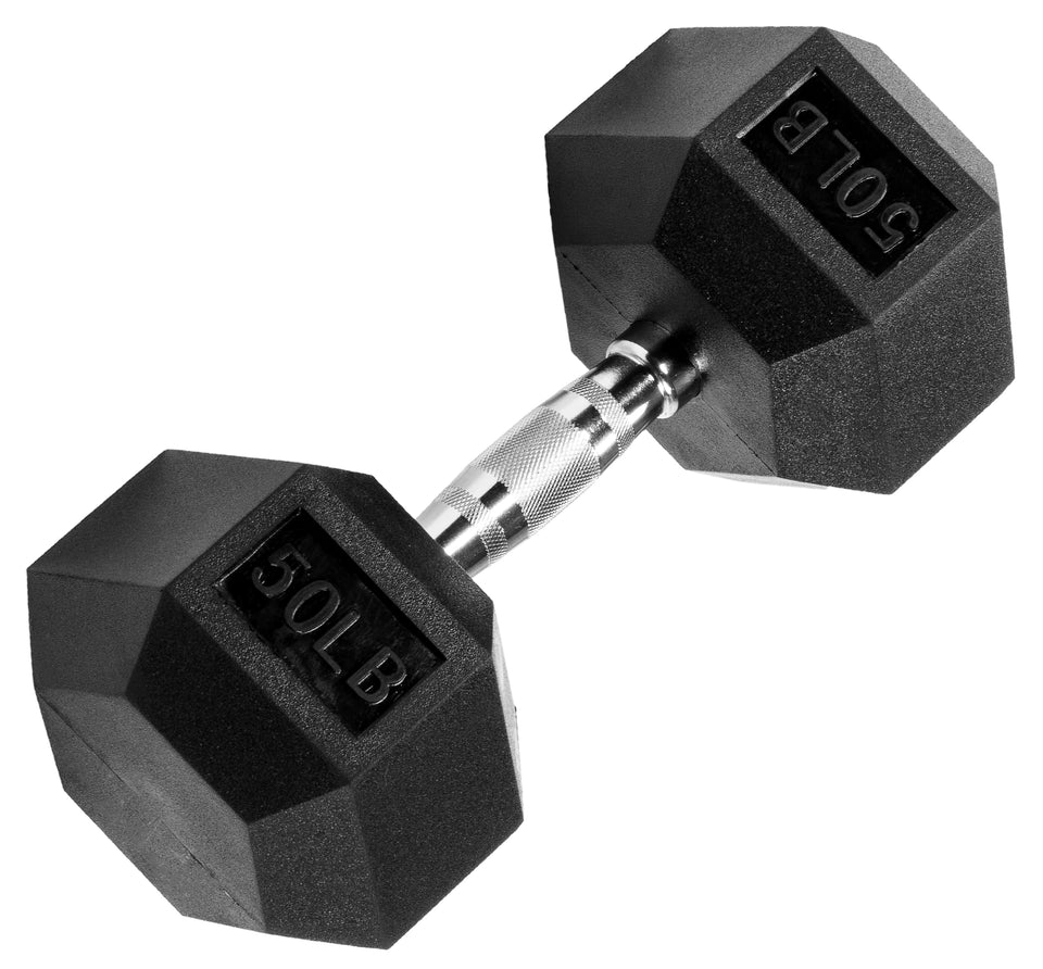 Signature Fitness Rubber Encased Hex Dumbbell, 50LB Single