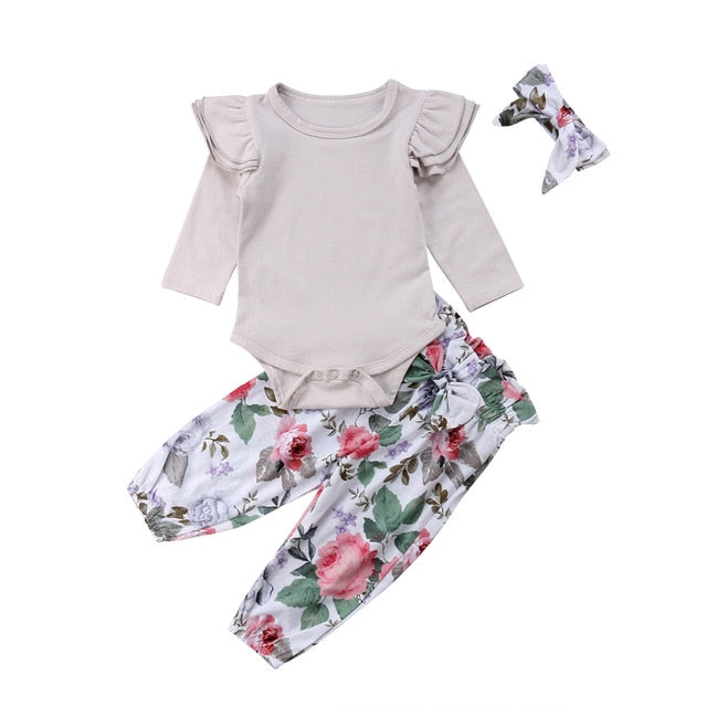 3pcs Baby Girl Clothes  Long Sleeve Romper - KickersPlanet